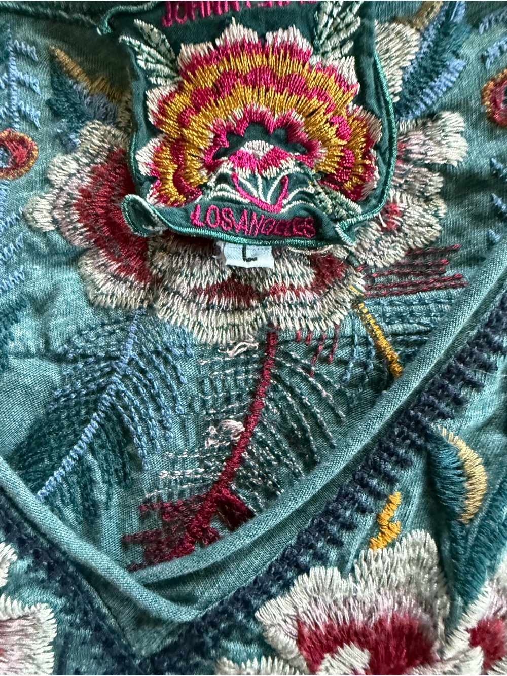 Johnny Was V-Neck Long Sleeve Top with Multicolor Floral Embroidery - Picture 2 of 4